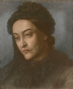 克里斯蒂娜·罗塞蒂（Christina Rossetti）的头像，头和肩膀向左转了四分之三，1877年 作者 但丁·加布里埃尔·查尔斯·罗塞蒂
