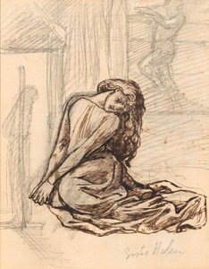 海伦修女，c.1870（石墨和棕色墨水在纸上安装在木板上） 作者 但丁·加布里埃尔·查尔斯·罗塞蒂