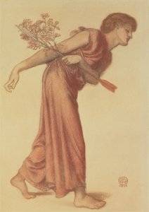 1874年比阿特丽斯逝世时唐太斯梦中爱情人物的研究（绿纸上的黑色和红色蜡笔） 作者 但丁·加布里埃尔·查尔斯·罗塞蒂