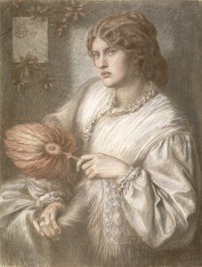 带风扇的女人，1870年 作者 但丁·加布里埃尔·查尔斯·罗塞蒂