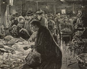 意大利罗马的圣诞市场，但丁·保洛奇 (Dante Paolocci) 的绘画后雕刻，来自《意大利插画》，XX 年，第 53 期，12 月 31 日