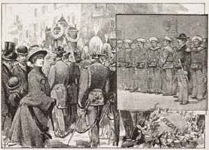 海军上将 Luigi Buglione di Monale (1821-1884) 的葬礼，意大利罗马，根据但丁·保洛奇 (Dante Paolocci) 的绘画雕刻，来自《意大利插画》，第 52 期，12 月 28 日