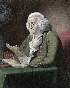 本杰明·富兰克林 (1706-1790) 的肖像，美国哲学家、物理学家和大使。 在大卫·马丁的一幅画后雕刻。 作者 大卫（后）马丁