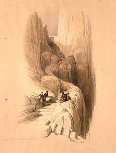 登上西奈山顶，1839年2月20日，图版115出自《圣地》第三卷，由Louis Haghe（1806-85）雕刻出版。1849年（石印 作者 大卫（后）罗伯茨
