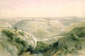 1839年4月12日，从南方看耶路撒冷，板块10来自《圣地》第一卷，由Louis Haghe（1806-85）雕刻出版。1842年（石印 作者 大卫（后）罗伯茨