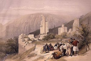 佩特拉的凯旋门遗址，1839年3月8日，板块100来自《圣地》第三卷，由Louis Haghe（1806-85）雕刻出版。1849年（石印 作者 大卫（后）罗伯茨