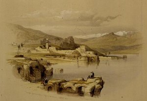 从城墙上看太巴列，远处的萨菲特，1839年4月22日，板块37来自《圣地》第一卷，由路易斯-哈格（1806-85）雕刻，出版。1842年（石印 作者 大卫（后）罗伯茨