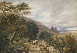 通往Harlech城堡的乡村小道，1842年（水彩和石墨上的体彩）