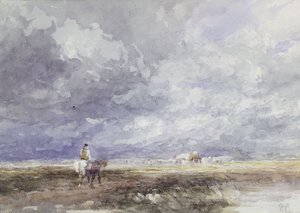 去海菲尔德，约1855年（纸上的黑色粉笔和水彩画） 作者 大卫·考克斯