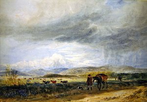 Llugwy Meadows (纸上水彩) 作者 大卫·考克斯
