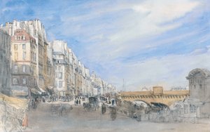 来自巴黎Qu&39;de E&39;Ecole的新桥（Pont Neuf）（铅笔和w - c纸上作品）