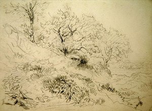 威尔士风景（纸上粉笔画） 作者 大卫·考克斯