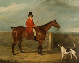 约翰霍尔肯特穿着狩猎服装坐在一匹马，1825年 作者 大卫·达比（David Dalby）