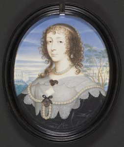 女王亨丽埃塔玛丽亚（1609-69）（牛皮纸上的水粉画在石膏背卡上）