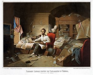 林肯总统，1863年1月1日撰写自由宣言，酒吧。 1864年 作者 大卫·吉尔摩·布莱斯