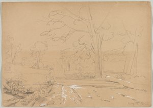 1851年，康威，新罕布什尔州，与人钓鱼的风景。