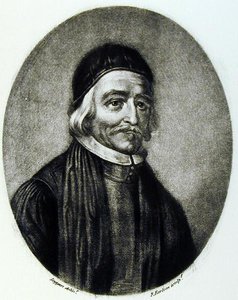 托马斯·贝利博士的肖像，由英国历史上杰出人物（mezzotint）的理查德·厄隆（1743-1822）刻。 作者 大卫·洛根（David Loggan）