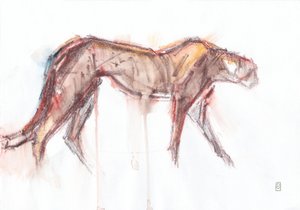 猎豹狩猎，2019（纸上蜡笔/水彩画） 作者 大卫·迈耶