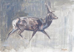 红鹿奔跑》，2023 年（布面油画） 作者 大卫·迈耶