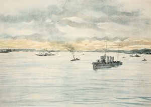 港口中的驱逐舰》，插图选自《西部前线》，乡村生活有限公司出版 作者 大卫·缪尔黑德·博恩