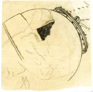 冰岛近海冬季布雷研究》，约 1942 年，cat 5（描图纸上的碳素铅笔图案） 作者 大卫·缪尔黑德·博恩
