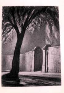 郊区之夜，约 1920 年（木炭画） 作者 大卫·缪尔黑德·博恩