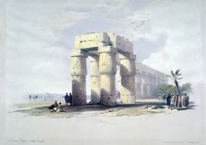 在卢克索、底比斯、上埃及"：根据苏格兰艺术家大卫-罗伯茨（1796-1864 年）的水彩画绘制的石版画。古埃及考古 作者 大卫·罗伯茨