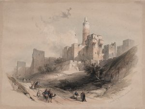 耶路撒冷城堡，无墙，大卫塔，1839年。 作者 大卫·罗伯茨