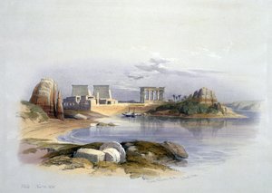 努比亚菲莱岛》，1838 年 11 月。采用大卫-罗伯茨（1796-1864 年）的水彩画。神庙 古埃及 考古学 宗教 神话 废墟 作者 大卫·罗伯茨