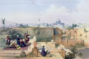 奥马尔清真寺显示圣殿遗址，由路易斯哈格（1806-85）刻的“圣地”第一卷第8页，于1842年出版