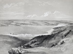 加利利海，来自《圣地之旅》，大卫-罗伯茨（1796-1864）的石版画。 作者 大卫·罗伯茨