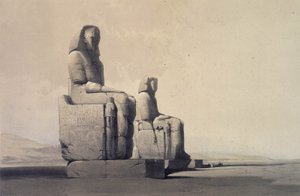 埃及底比斯的雕像，约 1845 年（石版画） 作者 大卫·罗伯茨