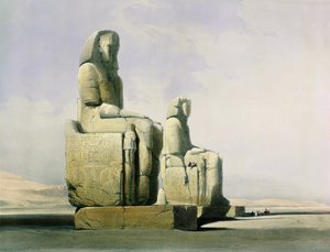 底比斯，1838年12月4日，详细介绍了Memnon的巨像，第12卷，来自埃及和努比亚的第一卷，由Louis Haghe 1806-85酒吧刻。 1846年67033的平版细节
