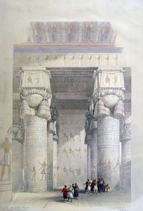 丹德拉神庙门廊下的景色"，约 1839 年。1856 年根据大卫-罗伯茨（1796-1864 年）绘制的石版画。 作者 大卫·罗伯茨