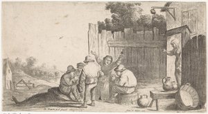 五个农民围着一个木桶
露天场景（系列名称） 作者 David Teniers (II)（归属于车间）