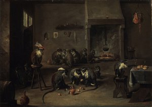 1640年代厨房里的猴子 作者 大卫·特尼尔斯（David Teniers）