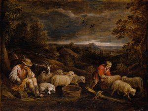 牧羊人和绵羊。 作者 大卫·特尼尔斯（David Teniers）