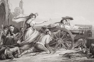 1808年萨拉戈萨的辩护，来自“英国和苏格兰历史插图”第二卷 作者 大卫威尔基