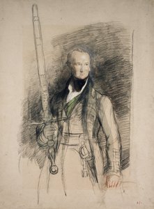 莫顿伯爵携带国家之剑，1824年（黑色和红色粉笔与灰色纸上的卫生和身体颜色）