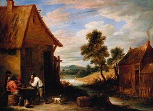 小酒馆外的农民河景 作者 大卫·特尼尔斯（David Teniers）
