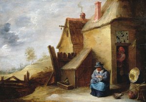 风景中的小屋（面板油画）