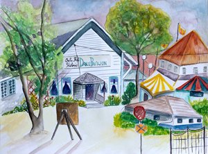 奥克斯舞蹈馆，2021 年（水彩画） 作者 黛博拉·伊芙·阿拉斯特拉