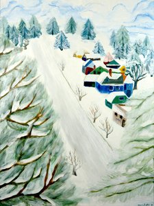 村庄的雪》，2014 年，丙烯酸画布