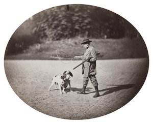猎人与狗，约1862年（蛋白银版画）。 作者 Delmaet和Durandelle