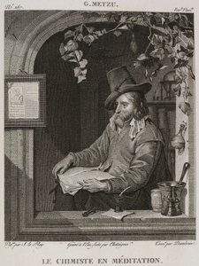 Denis-Sébastien Leroy、Chataigner 和 Dambrun - 沉思中的化学家，取材于 Gabriel Metsu - 1802-1815 年 作者 丹尼斯·塞巴斯蒂安·勒罗伊