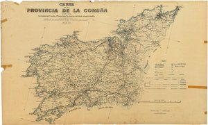 Carta da provincia da Coruña coas estradas do Estado e Provinciais e camiños veciñais subvencionados.经省委员会同意出版。 作者 达科鲁尼亚代表团