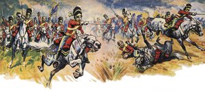 "冲啊，格雷们！"滑铁卢战役中联合（骑兵）旅的冲锋（彩色石版画）