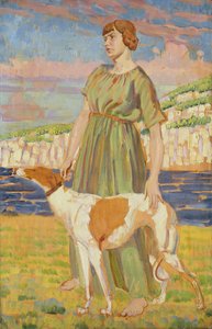 伊丽莎白Lipczinski的肖像与她的狗范妮，c.1911-12