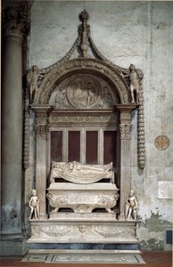佛罗伦萨共和国总理 Carlo Marsuppini (1399-1453) 之墓，由 Desiderio da Settignano（约 1430-1464 年）制作，大约 1453 年。佛罗伦萨，圣十字教堂