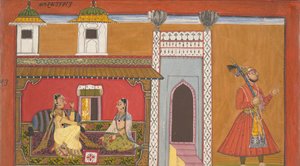 一个歌妓和她的情人因争吵而疏远了：来自Rasamanjari系列的页面，1694-95。 作者 努尔普尔的女神